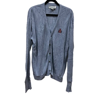 Vintage Izod Blue Cardigan Sweater Made In USA Crest Logo Men’s XL Tall button - Picture 1 of 7