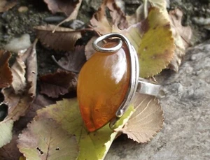 Anello in Argento 925 e Ambra Baltica - Stile Boho - Taglia 15,5 - Foto 1 di 3