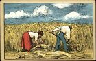 German art postcard artist Hans Thoma agriculture wheat scythe unused