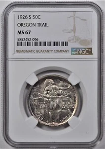 1926 S OREGON TRAIL COMMEMORATIVE SILVER HALF DOLLAR 50C NGC MS 67 - Picture 1 of 2