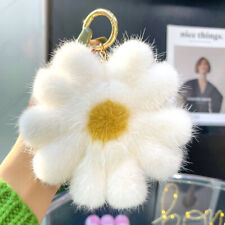 12cm Large Real Mink Fur Flower Daisy Keychain Pompom Ball Purse HandBag Pendant