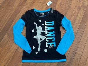 New Justice Black Turquoise Silver White DANCE Glitter Dancer Heart Top Size 12 - Picture 1 of 9