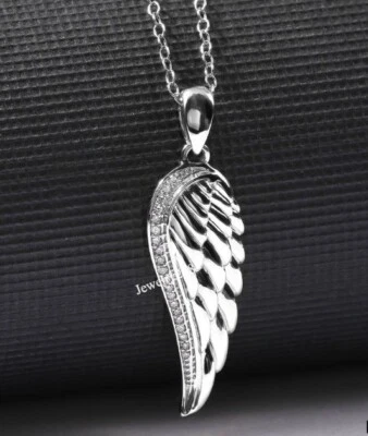 I3 Real Diamond Gorgeous Angel Wing Pendant Anniversary Gift For Wife 925 Silver - Image 1 of 4