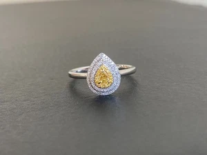 18K Solid White Gold Yellow Diamond Ring Size 6.25 - Picture 1 of 12