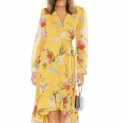 Vestido envolvente Anthropologie Yumi Kim Casanova XS con volantes florales Yours Forever amarillo Foto 1 de 4