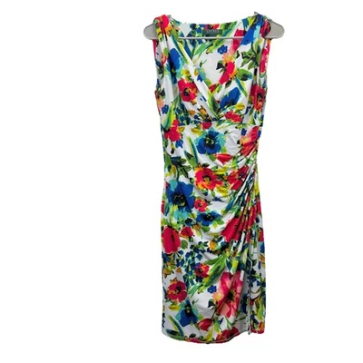 Ralph Lauren Colorful Floral Faux Wrap Stretch Sleeveless Sheath Dress Size 6 - Image 1 of 4