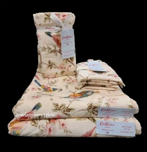 6pc Cath Kidston British Birds Toile Bath Hand Tip Towel Set Cotton Velour NEW - Bild 1 von 14