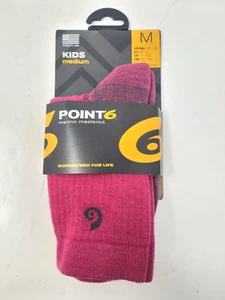 Point6 Merino Wool Medium Kids Hiking Crew Socks (Size Medium) 12T-1.5 Lipstick - Picture 1 of 4