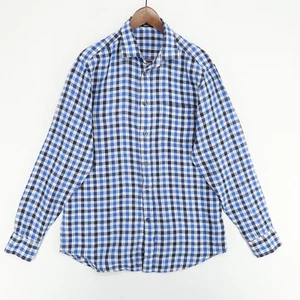 Zegna Sport Linen Shirt Mens Medium (Est)* Blue Sheck Long Sleeve Button Up - Picture 1 of 8
