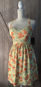 XS Strappy yellow dress With Pockets Citrus print Crochet lace NWT - Picture 1 of 11