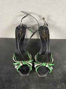 Kate Spade Florence Strappy Heeled Evening Sandals Black Green White Size 11 B - Picture 1 of 11