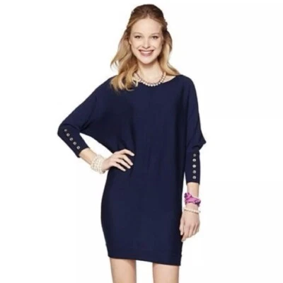 Vestido Suéter Lilly Pulitzer Bloomfield XS Manga Dolman Azul Marino Lana Merino Foto 1 de 4