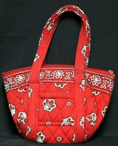 Vera Bradley Red Mini Purse White Flowers Tote Clutch Country-Bandanna Look