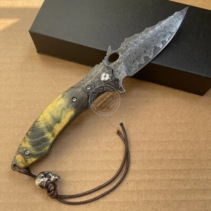 VG10 DAMASCO CUCHILLO DE CAZA SUPERVIVENCIA CUCHILLO DE BOLSILLO RODAMIENTOS ... - Imagen 1 de 21
