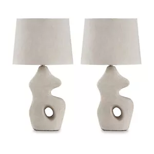 Benjara 26 Inch Table Lamp Set of 2, Beige Sculptural Base, Empire Fabric Shade - Picture 1 of 6