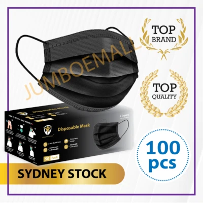 100Pcs Disposable Face Mask Protective Masks 3 layer Meltblown Filter-BLACK - image 1 of 4