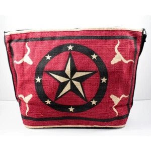 Western Style Unlined Cotton Stencil Tote Bag Purse Texas Star Steer Red - Picture 1 of 9