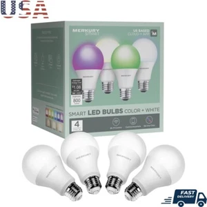 Smart LED Bulbs 9W RGBW Dimmable E26 4 Pack Voice Control Energy Efficient New - Picture 1 of 11