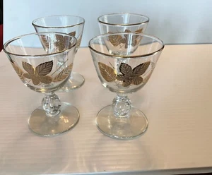CORDIAL glasses Libbey Gold Leaves 3 7/8 high set of 4 FREE SHIP! - Picture 1 of 4