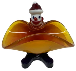 MCM Murano Orange Yellow Santa Claus Art Glass Candy Dish 4.25" X 5.75" X 2.5" - Picture 1 of 10