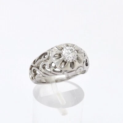 Anillo Belcher solitario de diamantes redondos naturales de oro blanco de 14k conjunto tallado Foto 1 de 4