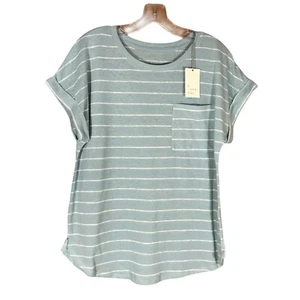 A New Day Womens Size XS Tee Shirt Short Sleeve Pocket Striped Blue White New - Picture 1 of 12