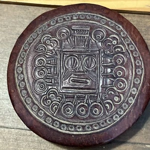 Tooled LEATHER Round NESTING BOX Set of Three PERU - Picture 1 of 6