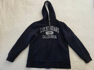 Used Boy's Youth Large 14/16 Lucky Brand Navy Bue Zip Up Hoodie Fleece Lining - Picture 1 of 16