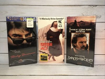 NEW SEALED! 3 VHS Tape Movie Lot: Risky Business, Sister Act, Dances With Wolves - Image 1 of 4