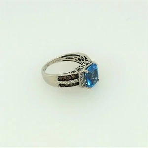 LeVian 14K White Gold Blue Topaz H-I SI2 Chocolate Diamond 2.29 cts Ring Size 6 - Picture 1 of 9