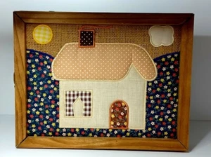 Vintage 70’s Wooden 14+ key holder box wall mount quilted house Cottage - Picture 1 of 5
