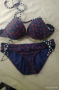 Women's Rue 21 Rue Bleu Navy Strawberry Bikini - Bottom Size Med Top size Large - Picture 1 of 8