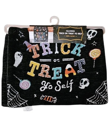 Halloween Trick or Treat Yo Self Table Runner - Black, Orange, Yellow, White NWT - Image 1 of 4