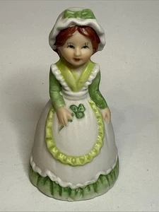 Campana vintage del día de San Patricio mujer con trébol porcelana de 4” de alto JSNY Taiwán - Imagen 1 de 7