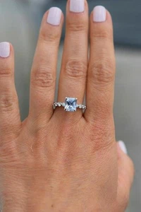2.45 Ct Emerald Cut Aquamarine Engagement Ring 14K White Gold Over - Picture 1 of 5