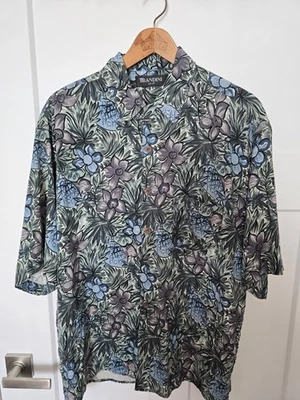 Camisa Brandini Para Hombres 100% Seda Azul Floral Hawaiana Con Botones Talla XL Foto 1 de 4