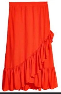 H&M Orange Flounce Frill Midi Skirt EUR 40 Size 12 (AA) - Picture 1 of 9