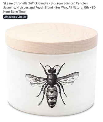 New! Genuine SKEEM Citronella 3-Wick Soy Wax Candle Blossom Scented 80 Hours - Image 1 of 4