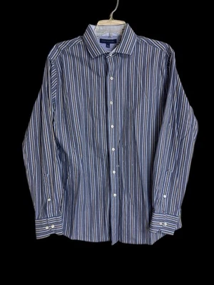 Camisa de vestir Tommy Hilfiger para hombre 16 1/2 - 34/35 azul a rayas algodón con botones Foto 1 de 4