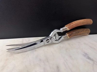Custom German Stainless Kitchen Poultry Shears Stag Handle, Fork Tip, Take-Apart - Image 1 of 4