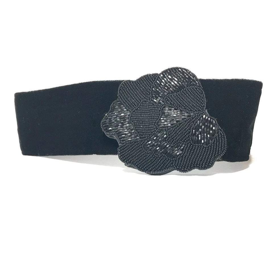 Cinturón para mujer Cadaz XS negro de colección ancho terciopelo con cuentas hebilla floral clásico damas Foto 1 de 4