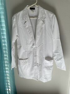 Cherokee Womens Lab Coat Size S Embroidered Button Up Long Sleeve Pockets Scrubs