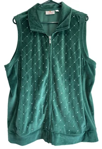Quacker Factory Velvet Sparkle Zip Front Vest Women's Size 1X Green Pockets - Picture 1 of 9