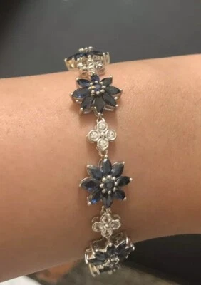 Pulsera EFFY Zafiro Blanco Azul 16.09 Ct 7.5 Pulgadas Flor Plata Etiquetas Nuevas Con Etiquetas Foto 1 de 4
