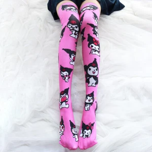 Pink Kuromi Super Cute Over-knee Stockings Velvet Women Girls Striped Stockings - Picture 1 of 9