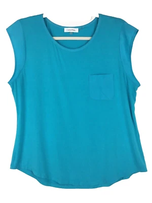 Camiseta básica de bolsillo para mujer Calvin Klein manga elástica azul talla L Foto 1 de 4