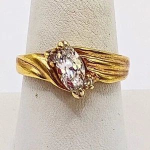 VTG Womens Gold Plated CZ Ring Size 9 Engagement Bridal Wedding Wave Intricate - Picture 1 of 7