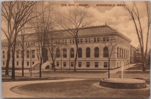 Springfield, Massachusetts Postcard "THE CITY LIBRARY" Street View / Albertype - Bild 1 von 2
