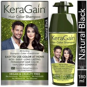 KeraGain Hair Colour Shampoo - Ammonia Free (Natural Black) - 180Ml Free Ship - Picture 1 of 6