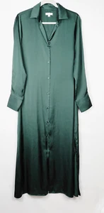Weekend Los Angeles Satin Hemd Maxikleid Damen Gr. M Jägergrün Knopf - Bild 1 von 10